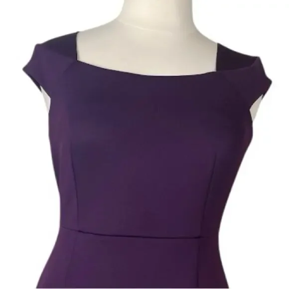 Calvin Klein Sheath Dress Cap Sleeve Square Neck Scuba Plum Women’s Size 14 - Picture 5 of 12